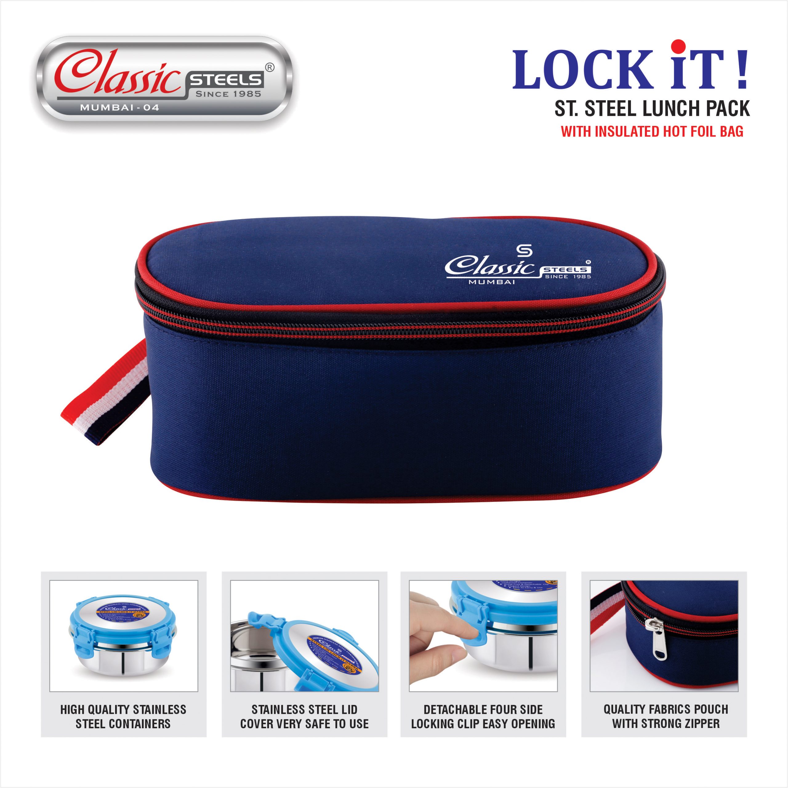 CLASSIC LOCK IT – 2+1 BLUE LUNCH BOX – 4
