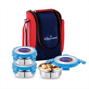Lock it 3 lunch boxClassic Steels Lock It Stainless Steel Lunch Box Detachable Four Side Locking for Easy Opening 3 Containers Lunch Box 250ML