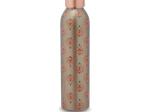 Classic Steels Ethnic Green Printed Pure Copper Water Bottle 1 Litre | Lightweight, Leak-Proof | Antibacterial | Easy To Clean Ideal for Home & Office | Health Benefits Ayurvedic Copper Water Bottle