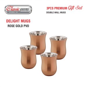 04 Double wall Delight mugs Rose Gold PVD set