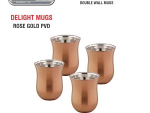 Classic Steels Delight Rose Gold PVD Double Wall Stainless Steel Mug (Set of 4) 120 ml | Tea & Coffee Cups |Insulated Premium Gift Set for Home Office Wedding & Corporate Gifting