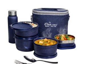 Classic Steels Premium Stainless Steel Lunch Box - URBAN (Set of 5 with Insulated Carry Bag | Includes 4 Leak-Proof Containers & 500ml Water Bottle | BPA Free, Microwave Safe (Steel Inside), Food Grade)