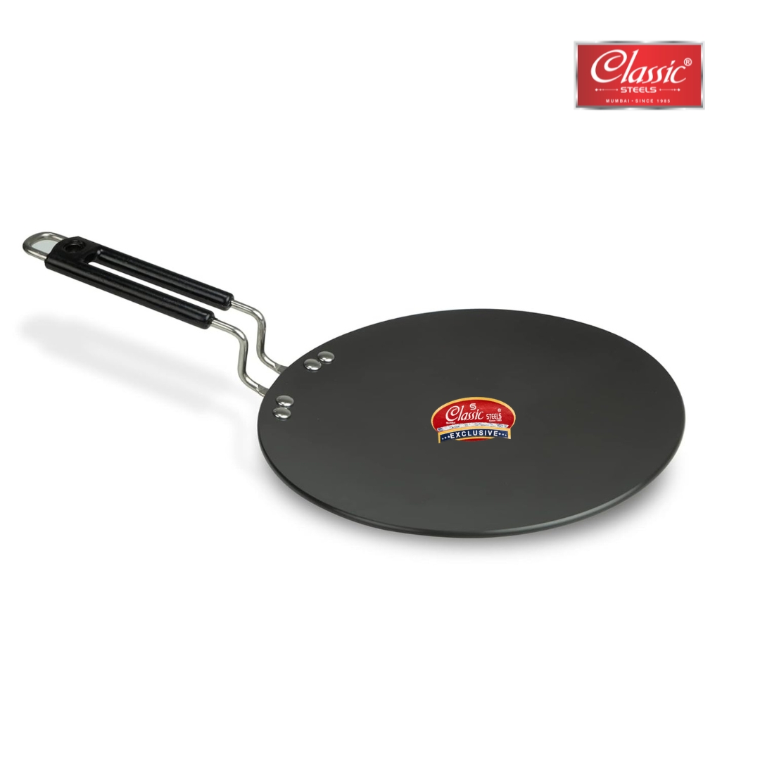 Classic Steels Hard Anodised 3 mm 11" (28 cm ) Multipurpose Tawa with steel handle | bakelite grip | Induction & Gas Compatible | 3mm Thickness
