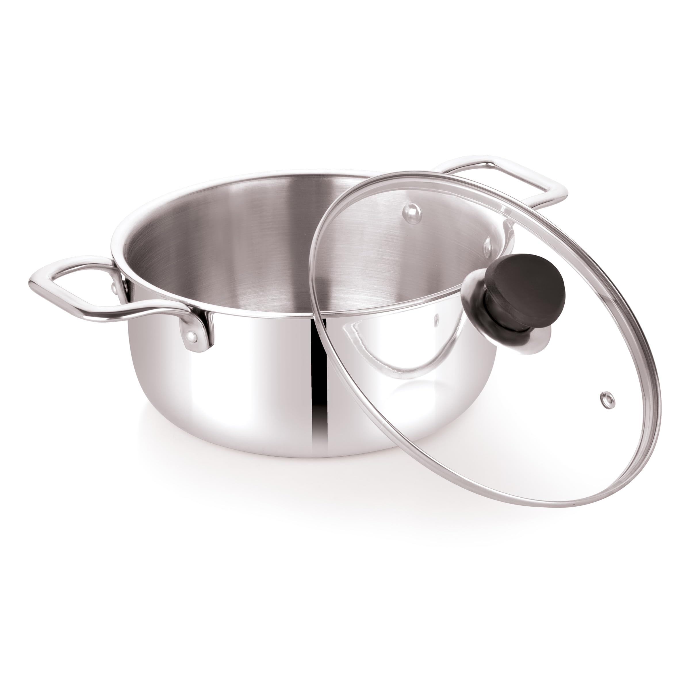 Classic Steels Triply Stainless Steel Saucepot with Glass Lid with Handles - Silver (Induction and Gas Stove Friendly)