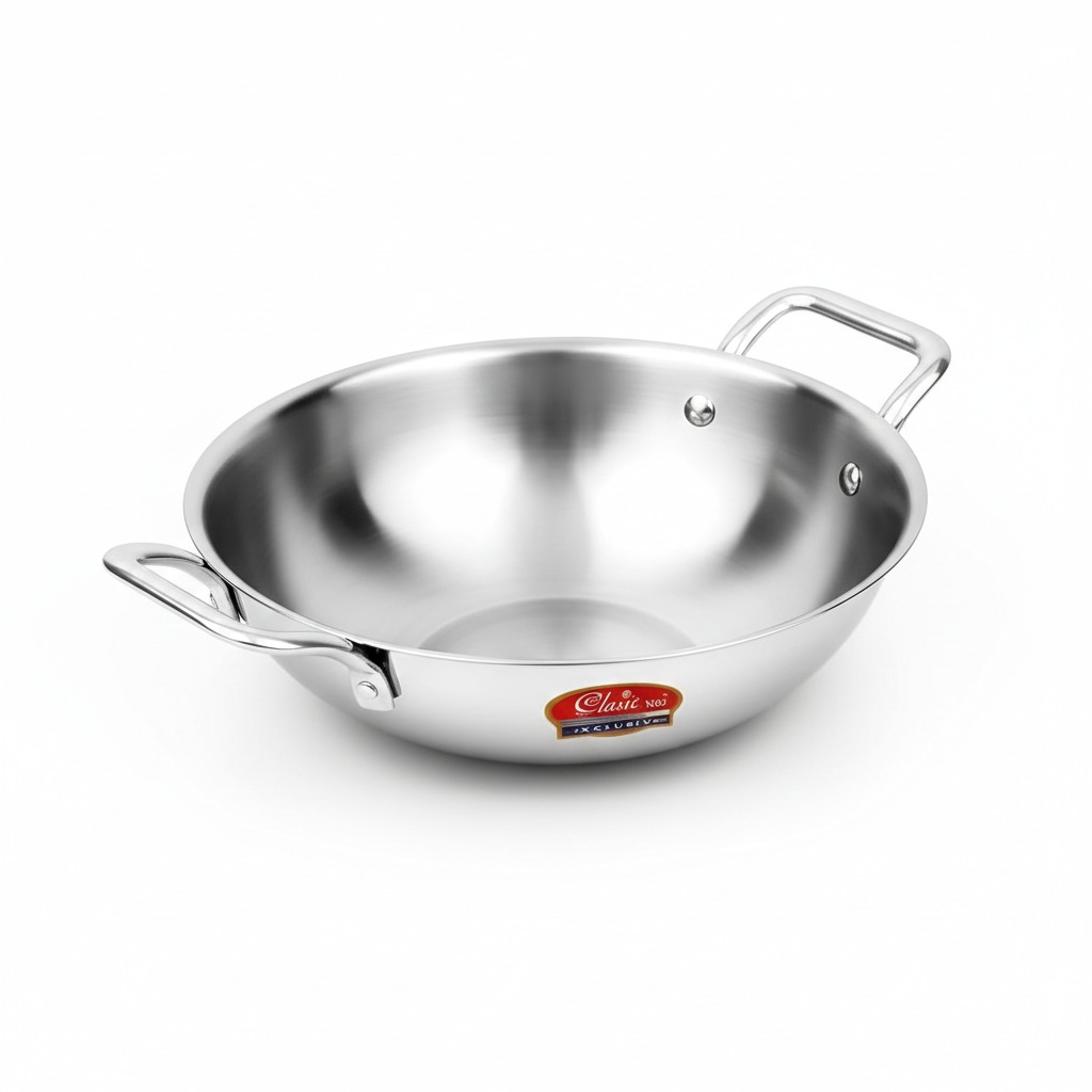 Classic Steels Triply Stainless Steel Kadai without Lid | 2.5 mm Thick | Triply Kadai with Heavy Bottom | Induction Friendly Triply Stainless Steel Cookware Kadhai | 5 Year Warranty