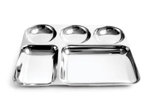 Classic Steels 5-in-1 Stainless Steel Bhojan Thali Set| Round Dinner Plate with Compartment|Vatika Style Meal Tray for Home, Hotel & Catering Durable Food Grade Steel Thali for Lunch & Dinner