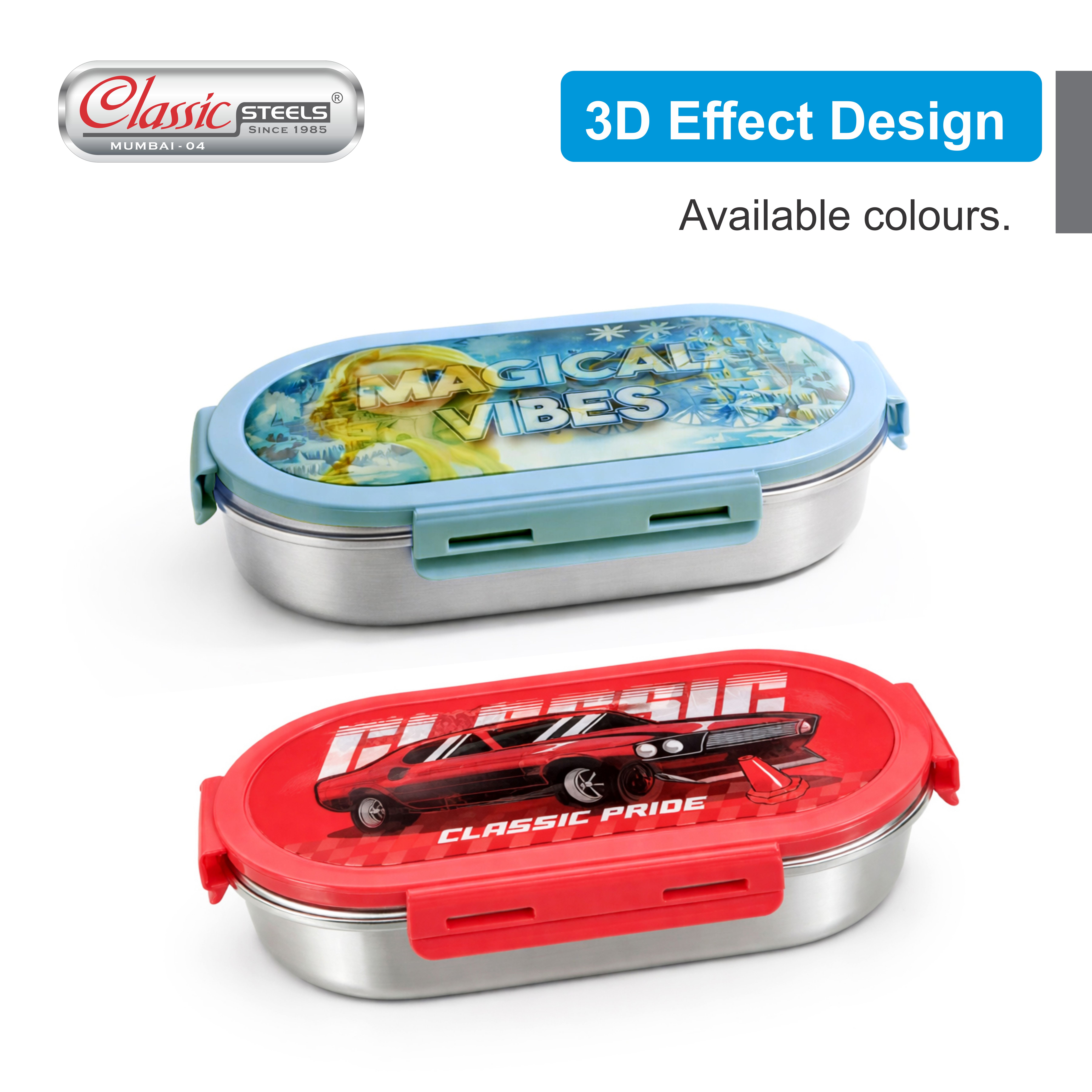 Classic Steels Premium Stainless Steel Tiffin Treat Kids Lunch Box for Kids | Leak-Proof Box with Silicone Seal | BPA-Free & Food Grade