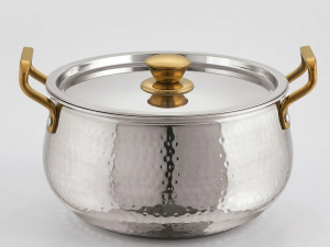 Classic Steels 304 (18/8) grade stainless steel 2.5 mm multipurpose cook & serve Handi | Hammered Finish | with Steel Lid | Gas & Induction Friendly